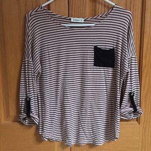 Pink and black striped 3/4 sleeve top